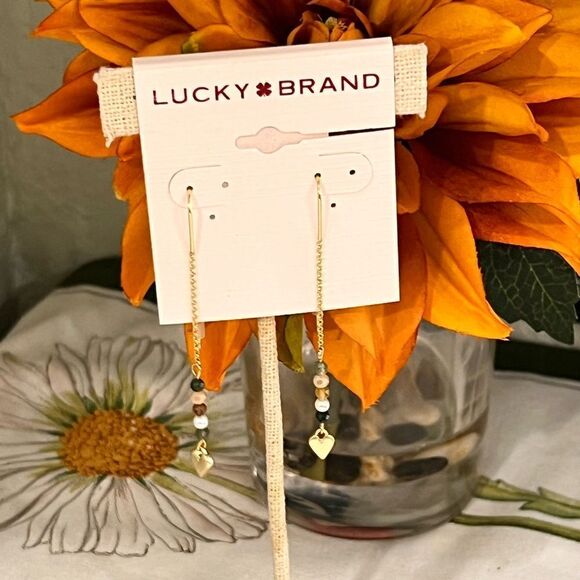 NWT Lucky Brand Gold Linear Heart Drop Earrings 2 /12” #LBER2 - Picture 5 of 5